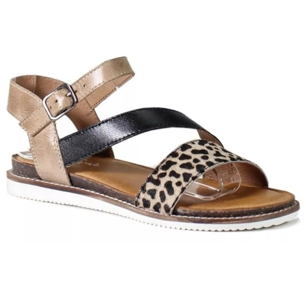 Diba Black and Tan Sandals with Ankle Strap